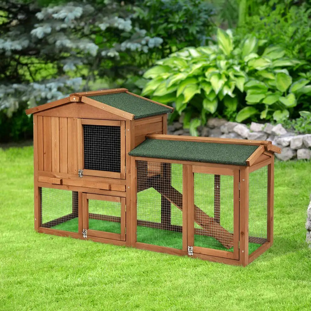 58" Wooden Rabbit Hutch Large Chicken Coop Weatherproof Indoor Outdoor Use